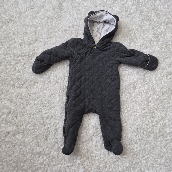 First Wish Other - First Wish Grey Quilted Pram Suit 9-12M Animal Ear Hooded Bunting Side Zip